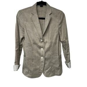 Theory Womens Stretch Linen Beige Khaki Minou T Blazer Tapered Size 4 Small